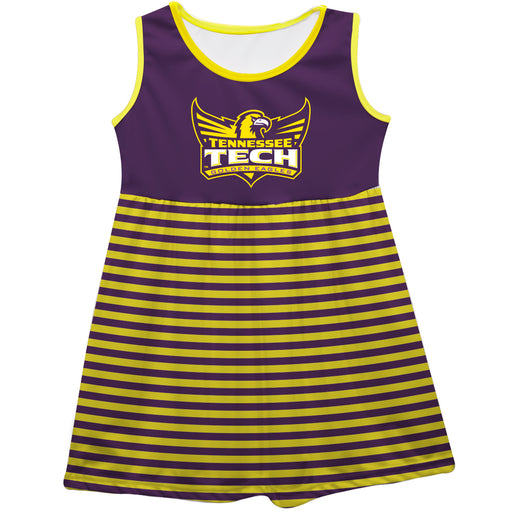 Tennessee Tech Golden Eagles TTU Vive La Fete Girls Game Day Sleeveless Tank Dress Solid Purple Logo Stripes on Skirt - Vive La Fête - Online Apparel Store