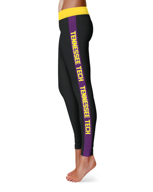 Tennessee Tech Golden Eagles Vive La Fete Game Day Collegiate Purple Stripes Women Black Yoga Leggings 2 Waist Tight" - Vive La Fête - Online Apparel Store