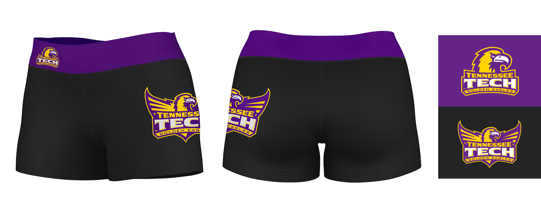 Tennessee Tech Golden Eagles TTU Logo on Thigh & Waistband Black & Purple Women Yoga Booty Workout Shorts 3.75 Inseam" - Vive La Fête - Online Apparel Store