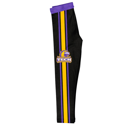 Tennessee Tech Golden Eagles TTU Vive La Fete Girls Game Day Black with Purple Stripes Leggings Tights