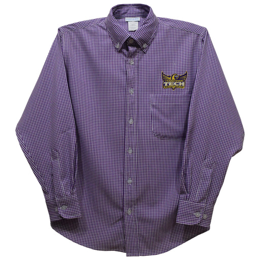 Tennessee Tech Golden Eagles TTU Embroidered Purple Gingham Long Sleeve Button Down Shirt