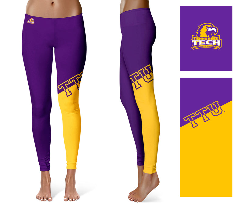 Tennessee Tech Golden Eagles TTU Vive La Fete Game Day Collegiate Leg Color Block Women Purple Gold Yoga Leggings - Vive La Fête - Online Apparel Store