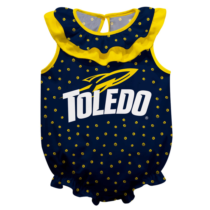 U Toledo Rockets Swirls Blue Sleeveless Ruffle Onesie Logo Bodysuit