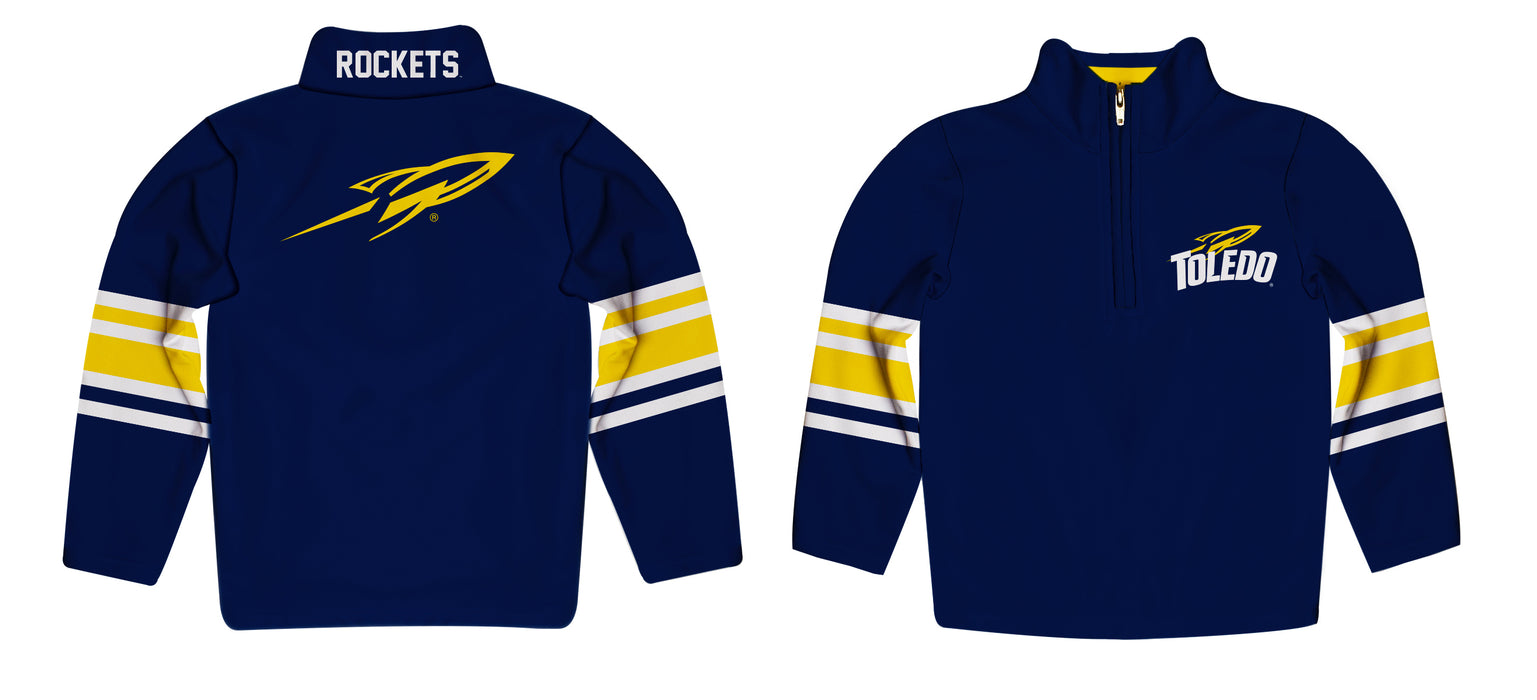 University of Toledo Rockets Vive La Fete Game Day Navy Quarter Zip Pullover Stripes on Sleeves - Vive La Fête - Online Apparel Store