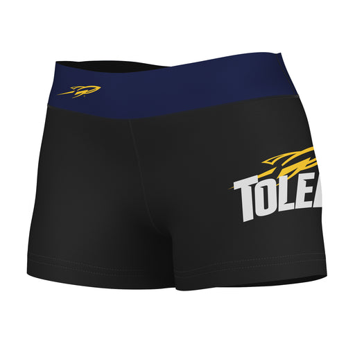 U Toledo Rockets Vive La Fete Game Day Logo on Thigh and Waistband Black & Navy Women Booty Workout Shorts 3.75 Inseam"