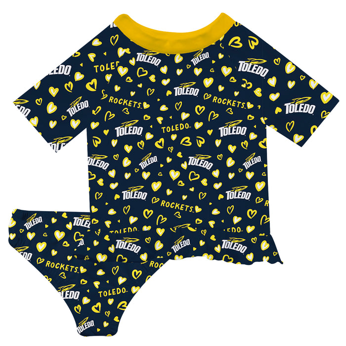 University of Toledo Rockets Vive La Fete All Over Logo Blue Long Sleeve Bikini Set
