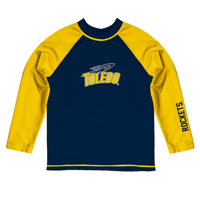 Toledo Rockets Vive La Fete Logo Blue Gold Long Sleeve Raglan Rashguard