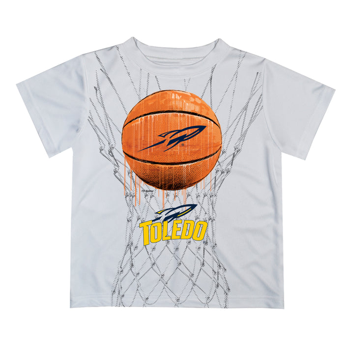 University of Toledo Rockets Original Dripping Basketball White T-Shirt by Vive La Fete