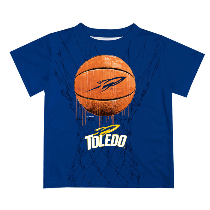 University of Toledo Rockets Original Dripping Basketball Blue T-Shirt by Vive La Fete