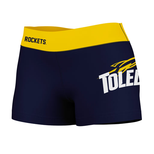 Toledo Rockets Vive La Fete Logo on Thigh & Waistband Blue Gold Women Yoga Booty Workout Shorts 3.75 Inseam