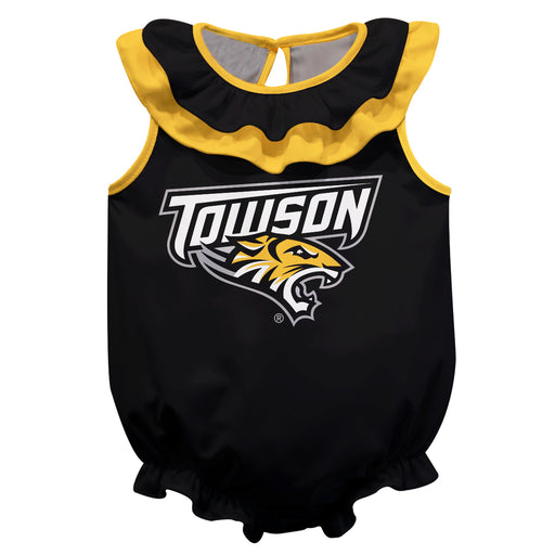 Towson University Tigers TU Black Sleeveless Ruffle Onesie Logo Bodysuit by Vive La Fete