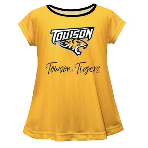 Towson University Tigers Vive La Fete Girls Game Day Short Sleeve Gold Top with School Logo and Name - Vive La Fête - Online Apparel Store