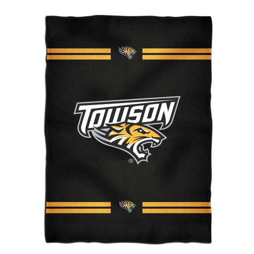 Towson University Tigers Vive La Fete Game Day Soft Premium Fleece Black Throw Blanket 40" x 58” Logo and Stripes - Vive La Fête - Online Apparel Store