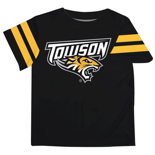 Towson University Tigers Vive La Fete Boys Game Day Black Short Sleeve Tee with Stripes on Sleeves - Vive La Fête - Online Apparel Store