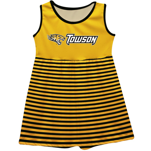 Towson University Tigers Vive La Fete Girls Game Day Sleeveless Tank Dress Solid Gold Logo Stripes on Skirt - Vive La Fête - Online Apparel Store