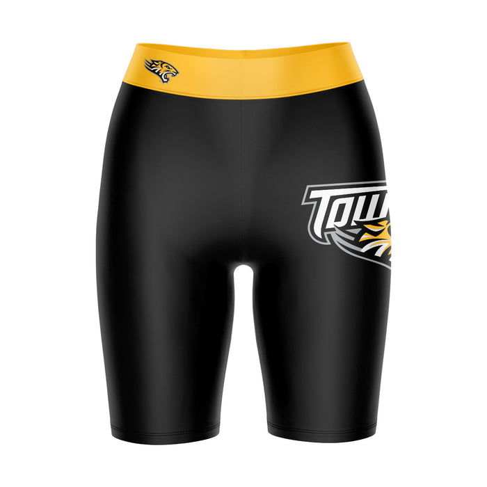 Towson University Tigers Vive La Fete Game Day Logo on Thigh and Waistband Black and Gold Women Bike Short 9 Inseam"