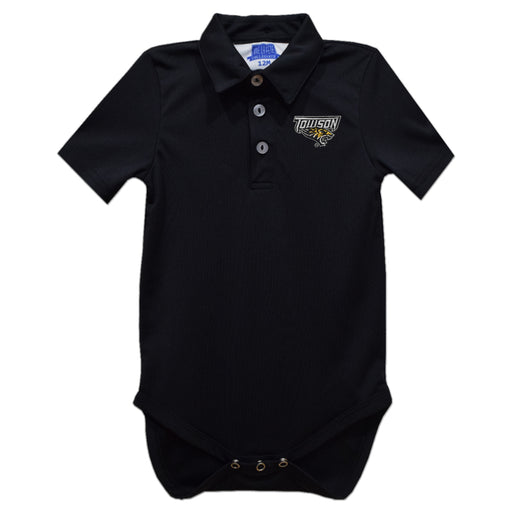 Towson University Tigers TU Embroidered Black Solid Knit Polo Onesie