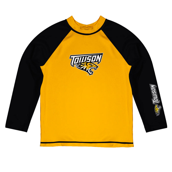 Towson University Tigers Vive La Fete Logo Gold Black Long Sleeve Raglan Rashguard