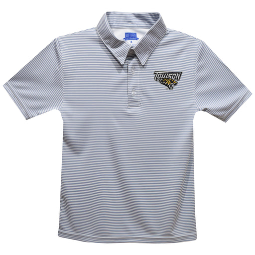 Towson University Tigers TU Embroidered Gray Stripes Short Sleeve Polo Box Shirt