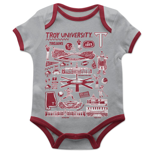 Troy Trojans Hand Sketched Vive La Fete Impressions Artwork Infant Gray Short Sleeve Onesie Bodysuit