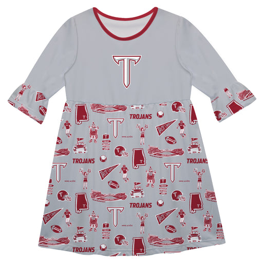 Troy Trojans 3/4 Sleeve Solid Gray Repeat Print Hand Sketched Vive La Fete Impressions Artwork on Skirt