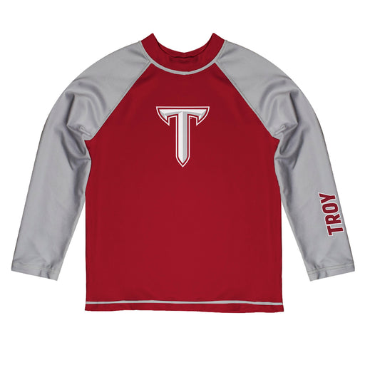 Troy Trojans Vive La Fete Logo Maroon Gray Long Sleeve Raglan Rashguard