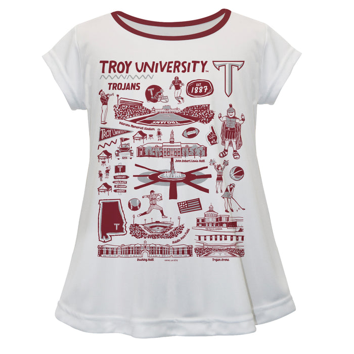 Troy Trojans Hand Sketched Vive La Fete Impressions Artwork White Short Sleeve Top
