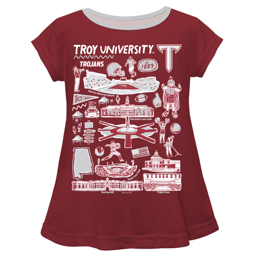 Troy Trojans Hand Sketched Vive La Fete Impressions Artwork Maroon Short Sleeve Top