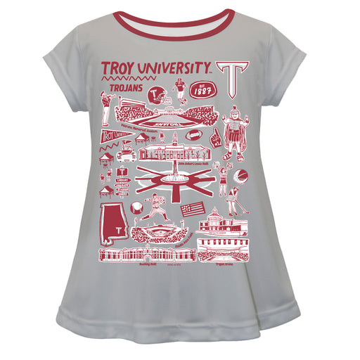 Troy Trojans Hand Sketched Vive La Fete Impressions Artwork Gray Short Sleeve Top