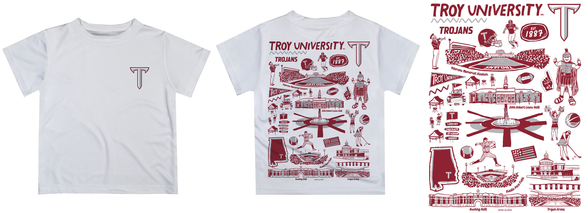 Troy Trojans Hand Sketched Vive La Fete Impressions Artwork Boys Gray Short Sleeve Tee Shirt - Vive La Fête - Online Apparel Store