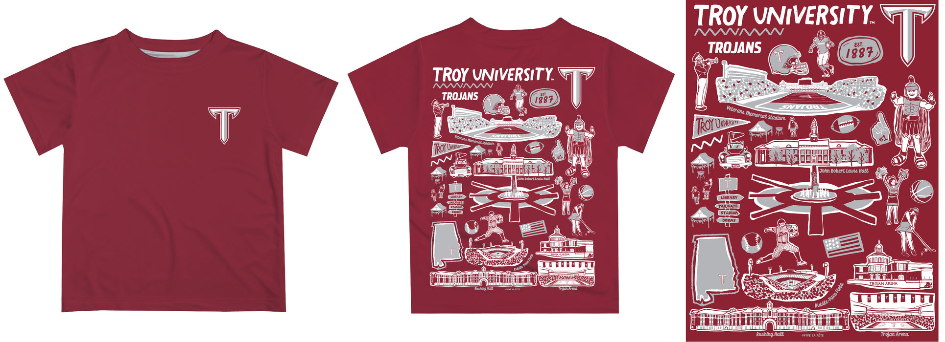 Troy Trojans Hand Sketched Vive La Fete Impressions Artwork Boys Gray Short Sleeve Tee Shirt - Vive La Fête - Online Apparel Store
