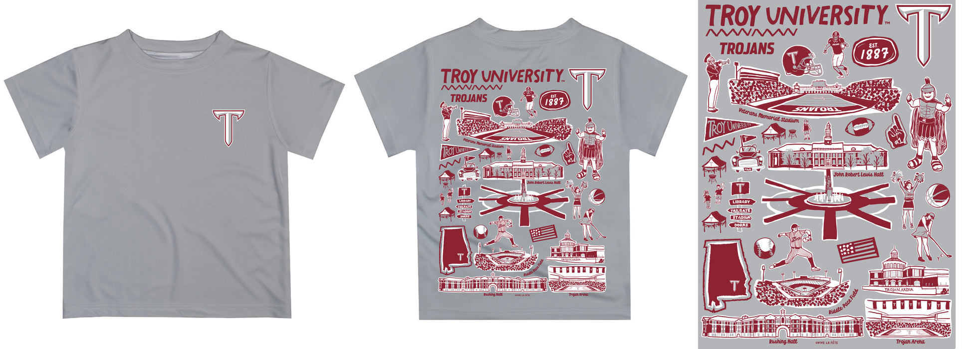 Troy Trojans Hand Sketched Vive La Fete Impressions Artwork Boys Gray Short Sleeve Tee Shirt - Vive La Fête - Online Apparel Store