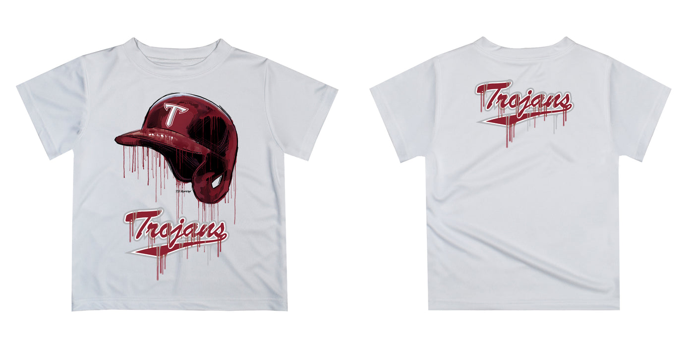 Troy Trojans Original Dripping Baseball Helmet Maroon T-Shirt by Vive La Fete - Vive La Fête - Online Apparel Store