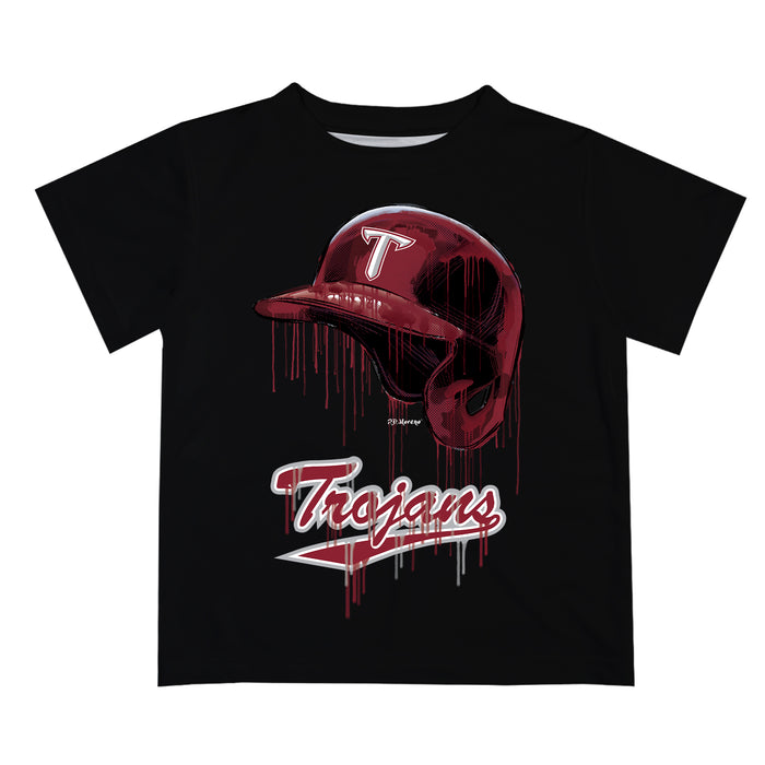 Troy Trojans Original Dripping Baseball Helmet Black T-Shirt by Vive La Fete