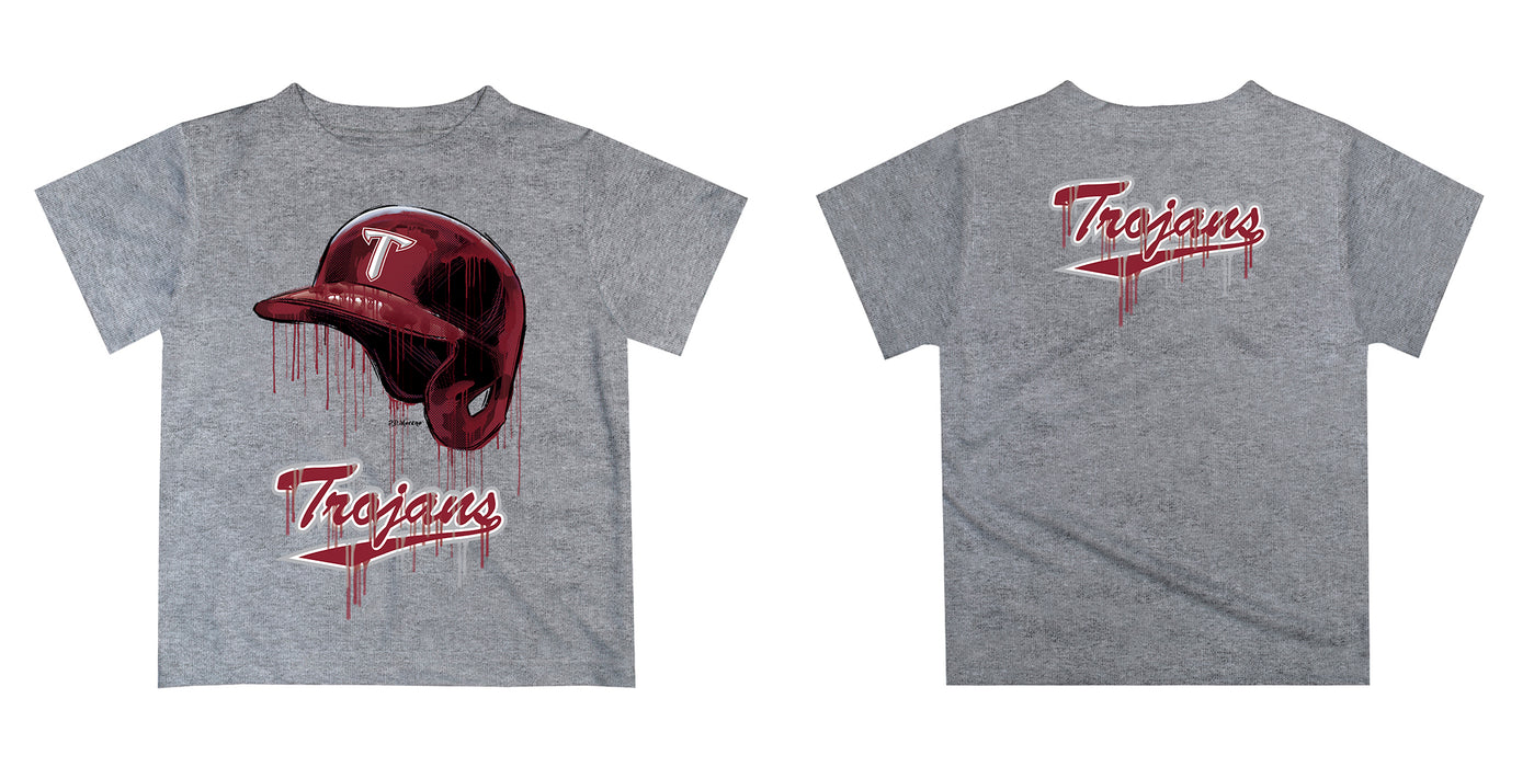 Troy Trojans Original Dripping Baseball Helmet Maroon T-Shirt by Vive La Fete - Vive La Fête - Online Apparel Store