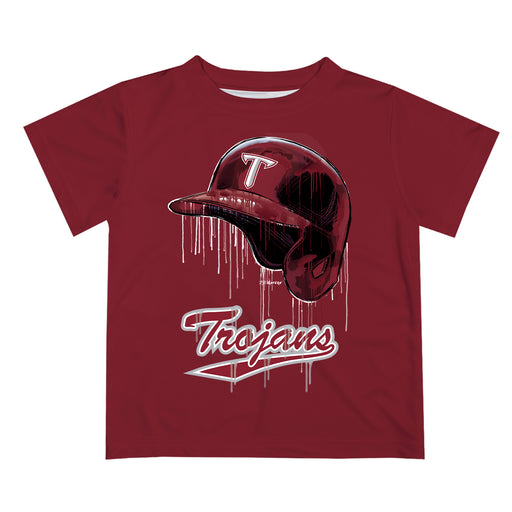 Troy Trojans Original Dripping Baseball Helmet Maroon T-Shirt by Vive La Fete