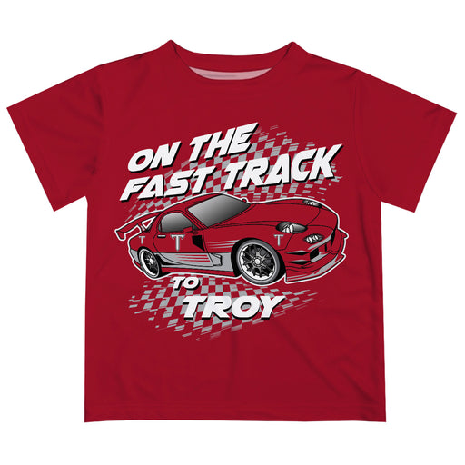 Troy Trojans Vive La Fete Fast Track Boys Game Day Maroon Short Sleeve Tee