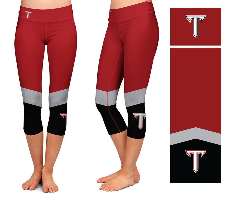 Troy Trojans Vive La Fete Game Day Collegiate Ankle Color Block Women Red Black Capri Leggings - Vive La Fête - Online Apparel Store