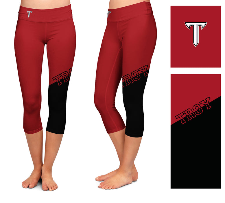 Troy Trojans Vive La Fete Game Day Collegiate Leg Color Block Women Red Black Capri Leggings - Vive La Fête - Online Apparel Store