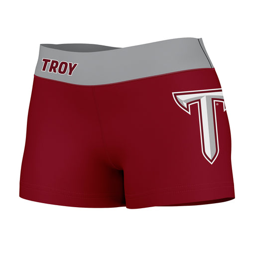 Troy Trojans Vive La Fete Logo on Thigh & Waistband Maroon Gray Women Yoga Booty Workout Shorts 3.75 Inseam"