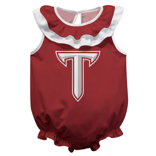 Troy Trojans Maroon Sleeveless Ruffle Onesie Logo Bodysuit by Vive La Fete