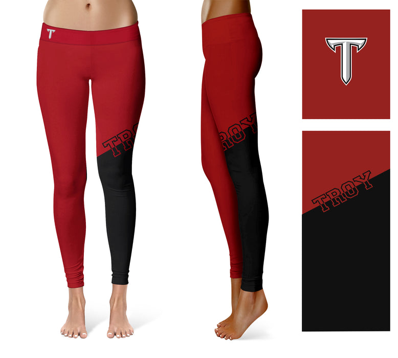 Troy Trojans Vive la Fete Game Day Collegiate Leg Color Block Women Red Black Yoga Leggings - Vive La Fête - Online Apparel Store