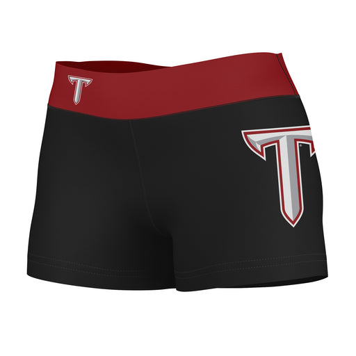 Troy Trojans Vive La Fete Game Day Logo on Thigh & Waistband Black & Maroon Women Yoga Booty Workout Shorts 3.75 Inseam"