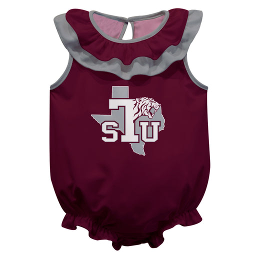 Texas Southern Universtiy Tigers Maroon Sleeveless Ruffle Onesie Logo Bodysuit by Vive La Fete
