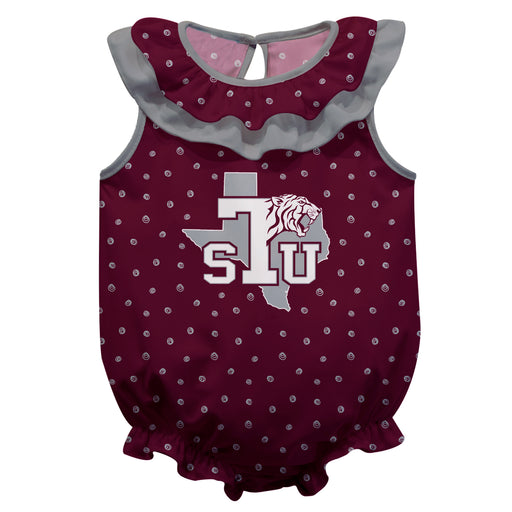 Texas Southern Tigers Swirls Maroon Sleeveless Ruffle Onesie Logo Bodysuit
