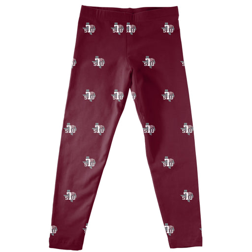 Texas Southern Tigers Vive La Fete Girls Game Day All Over Logo Elastic Waist Classic Play Maroon Leggings Tights
