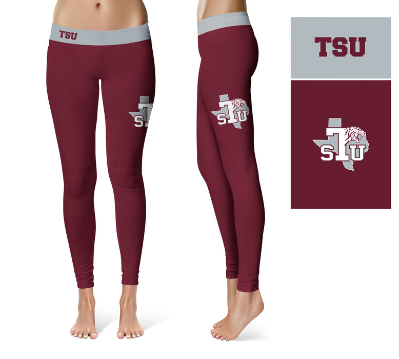 Texas Southern Tigers Vive La Fete Game Day Collegiate Logo on Thigh Maroon Women Yoga Leggings 2.5 Waist Tights - Vive La Fête - Online Apparel Store