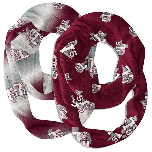 Texas Southern Tigers Vive La Fete All Over Logo Collegiate Women Set of 2 Light Weight Ultra Soft Infinity Scarfs
