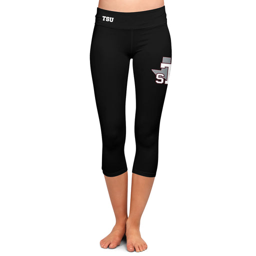 Texas Southern Tigers Vive La Fete Game Day Collegiate Large Logo on Thigh and Waist Girls Black Capri Leggings