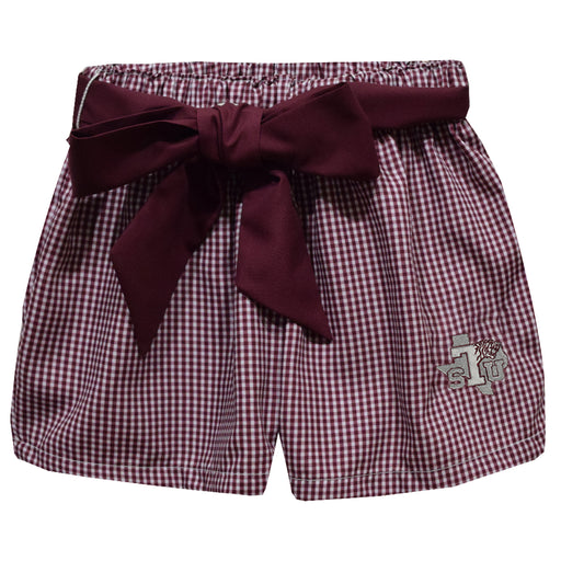 Texas Southern University Tigers Embroidered Maroon Gingham Girls Short with Sash